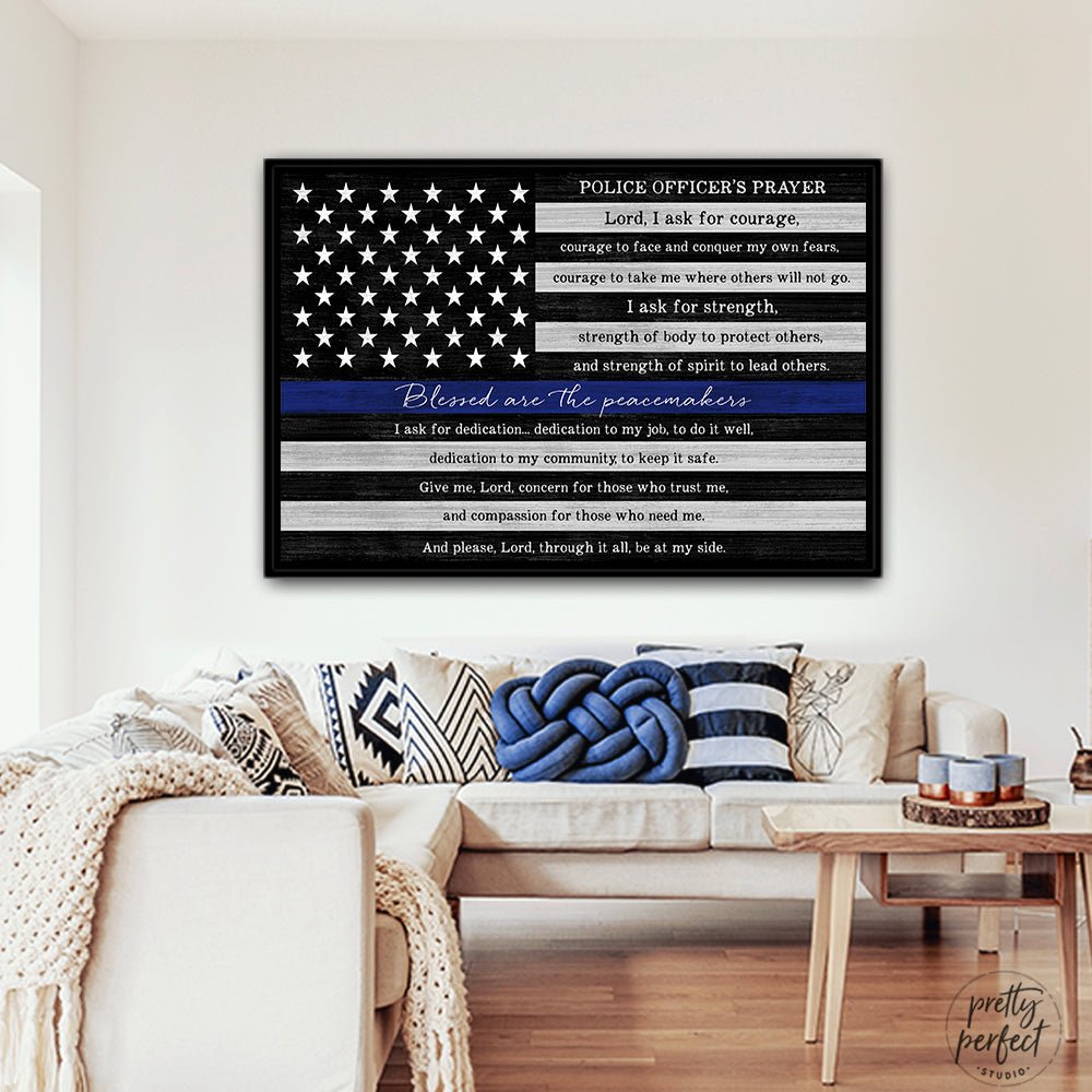 Personalized Blue Line Police Officer Oath Sign Above Couch - Pretty Perfect Studio