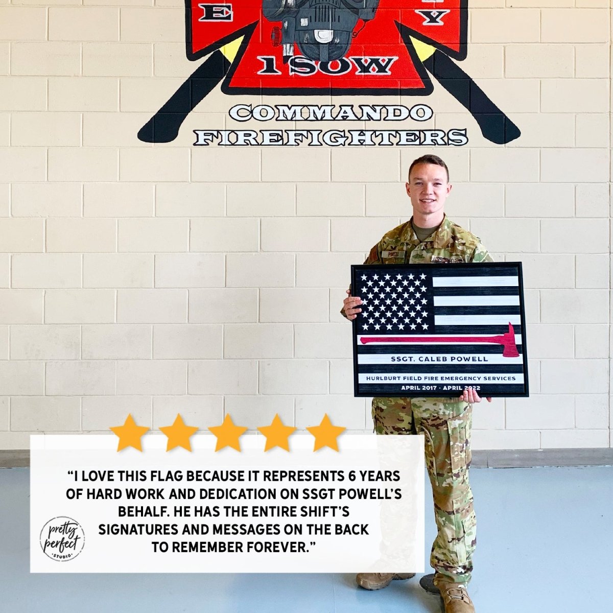 Customer product review for custom thin red line flag wall art by Pretty Perfect Studio