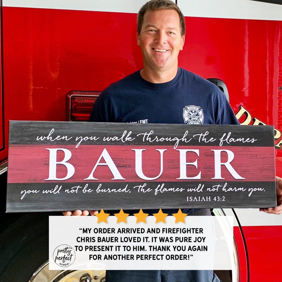 Customer product review for Thin Red Line Firefighter Prayer Name Sign by Pretty Perfect Studio
