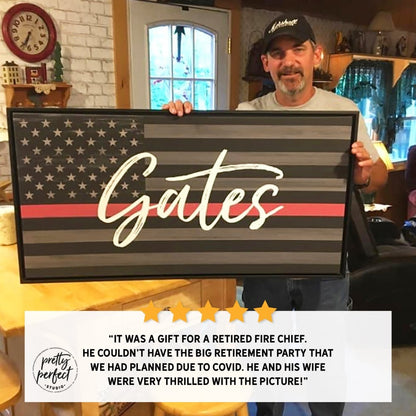 Customer product review for personalized thin red line sign by Pretty Perfect Studio