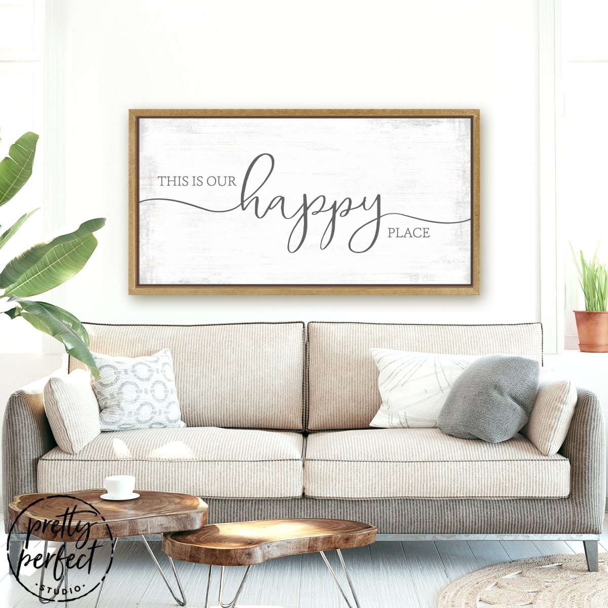 This is our happy place sign-above couch wall decor-living room