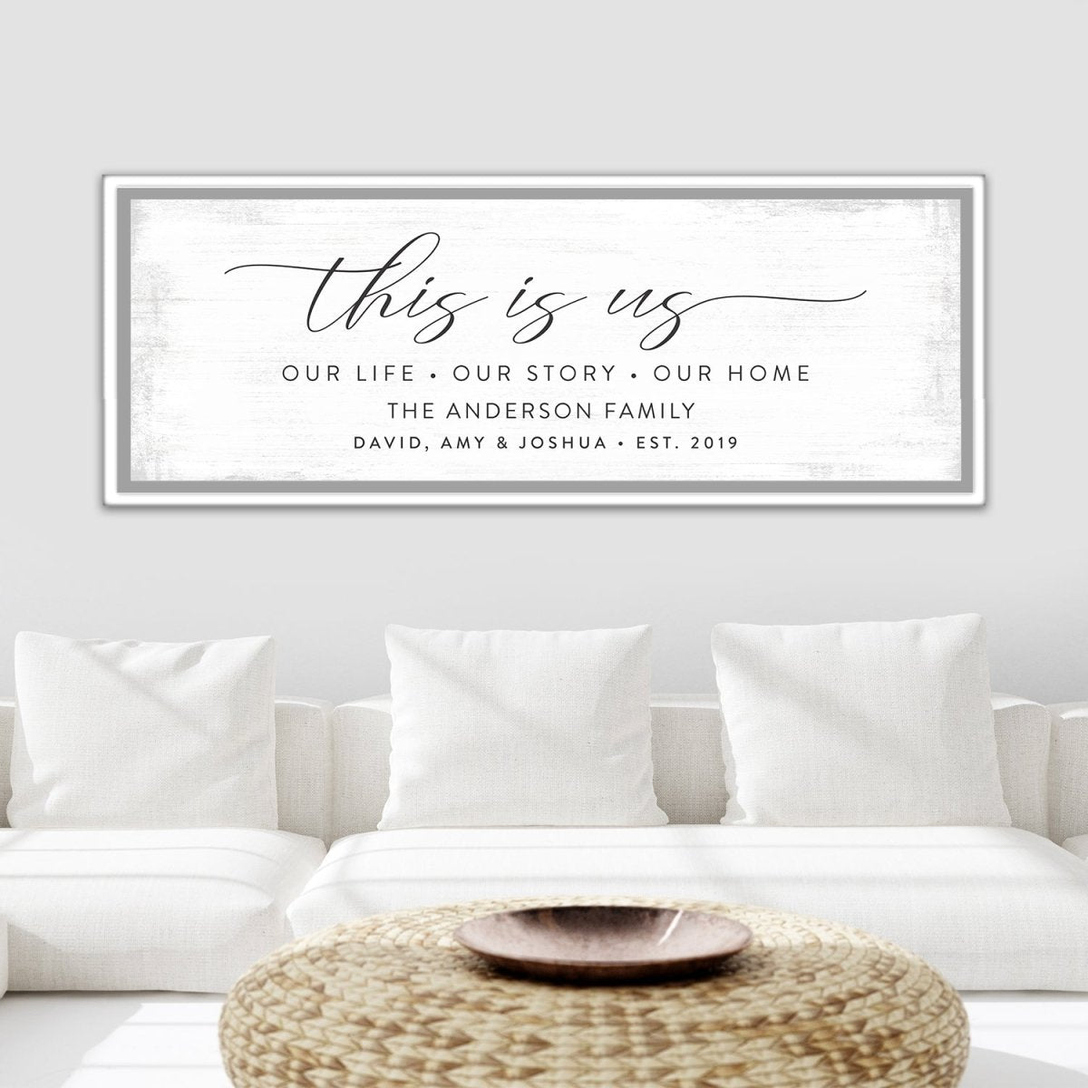This Is Us Canvas Wall Art Above Couch in Living Room - Pretty Perfect Studio