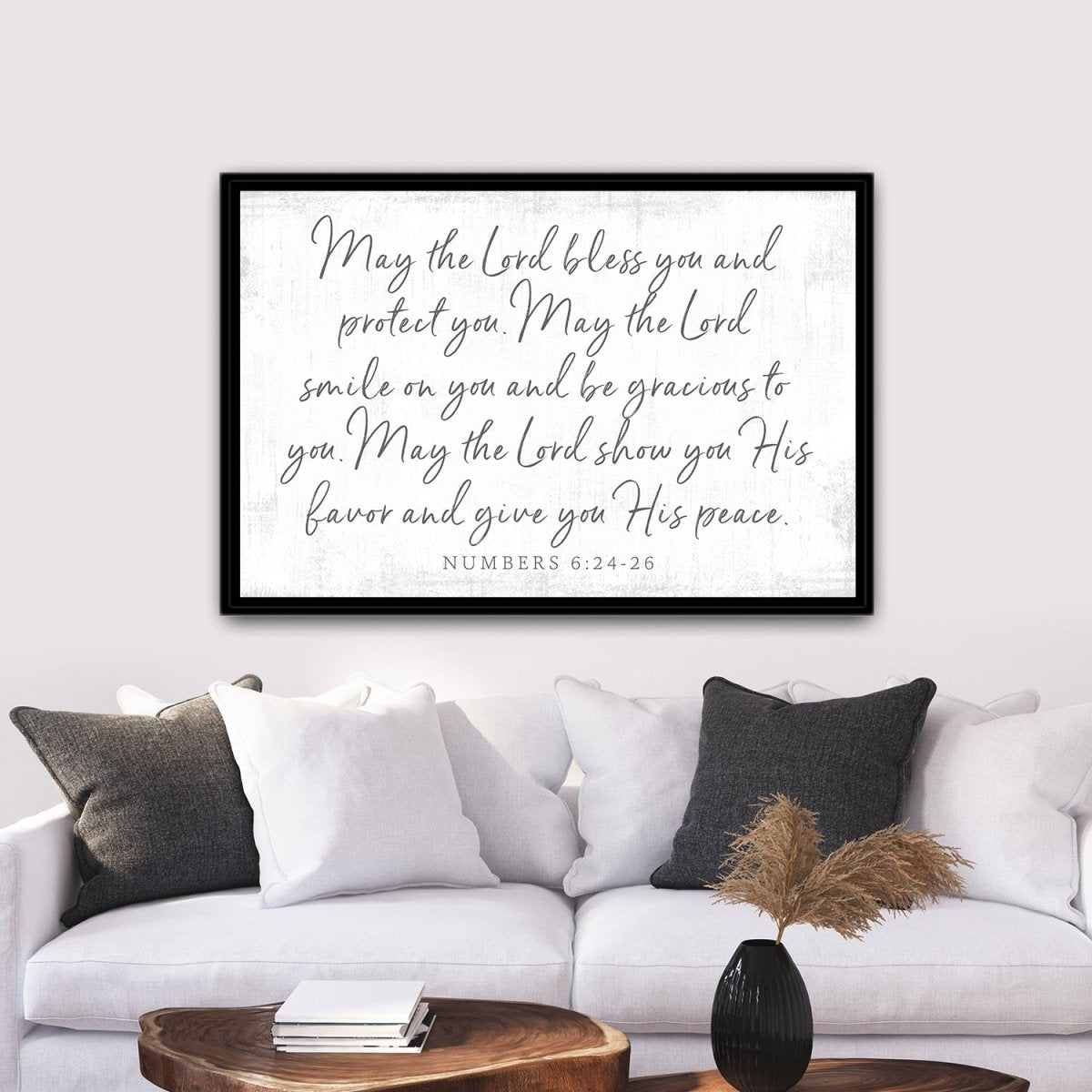 Threshold Blessing Numbers 6:24-26 Bible Verse Christian Family Sign Above Couch - Pretty Perfect Studio