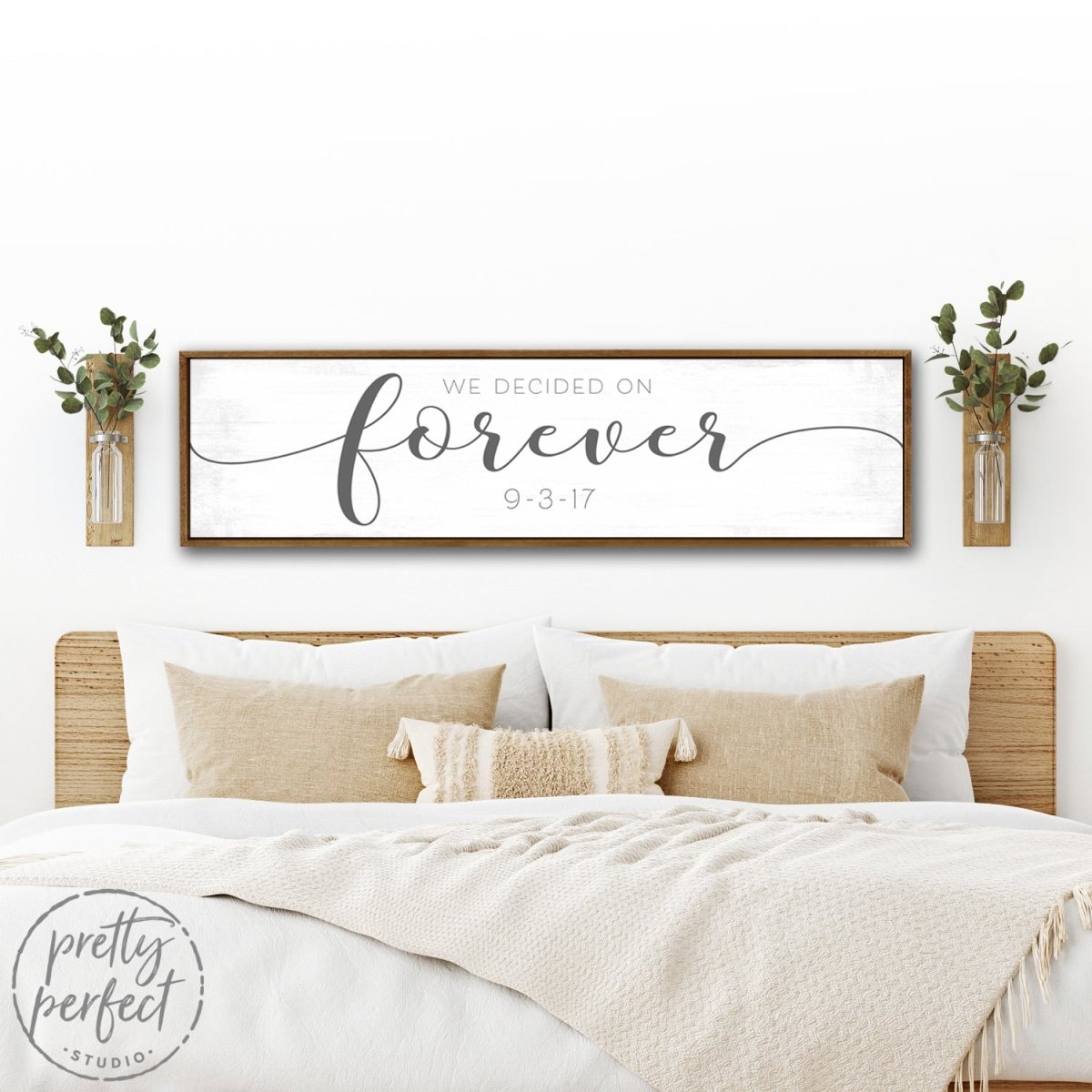 We Decided On Forever Wedding Date Sign Over Bed in Couples Bedroom - Pretty Perfect Studio