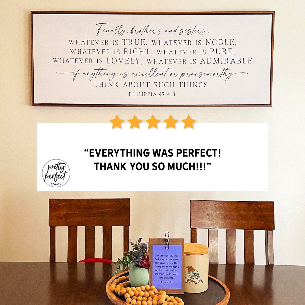 Customer product review for Whatever Is True Wall Art sign by Pretty Perfect Studio