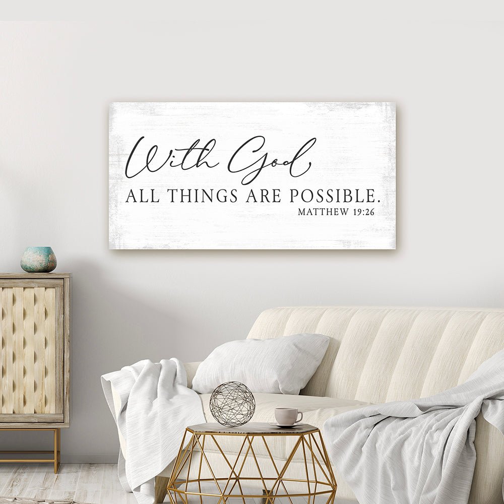 Bible verse discount wall art sign - With God all things are possible - Matthew 19:26 - Christian wall art - Scripture farmhouse signs for home