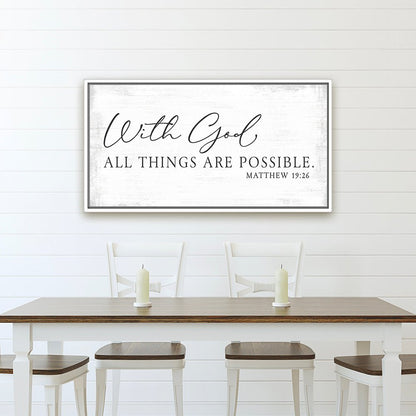 With God All Things Are Possible Sign on Wall Above the Table - Pretty Perfect Studio