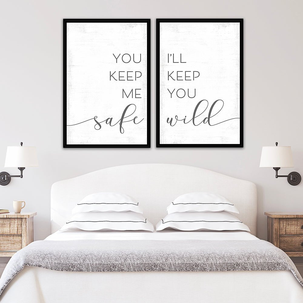 You Keep Me Safe I’ll Keep You Wild Multi-Panel Print Set Above Bed - Pretty Perfect Studio