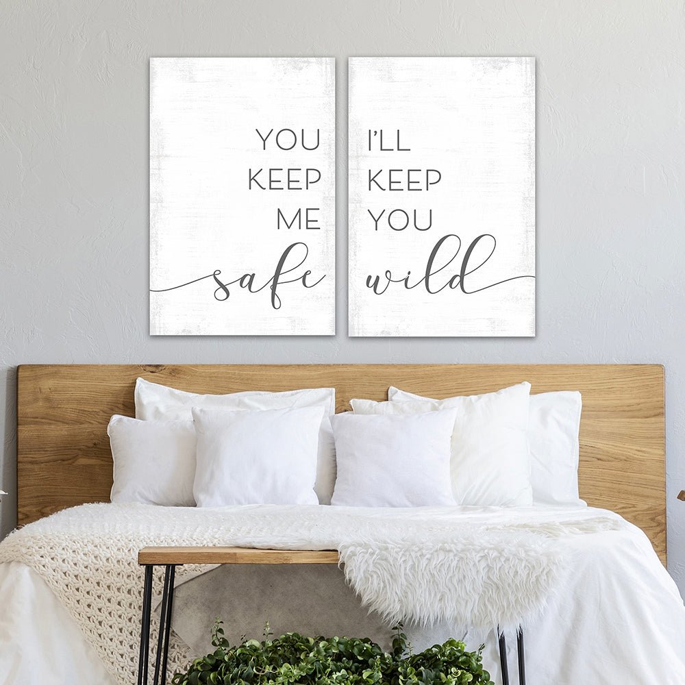 You Keep Me Safe I’ll Keep You Wild Multi-Panel Print Set Above Bed in Master Bedroom - Pretty Perfect Studio