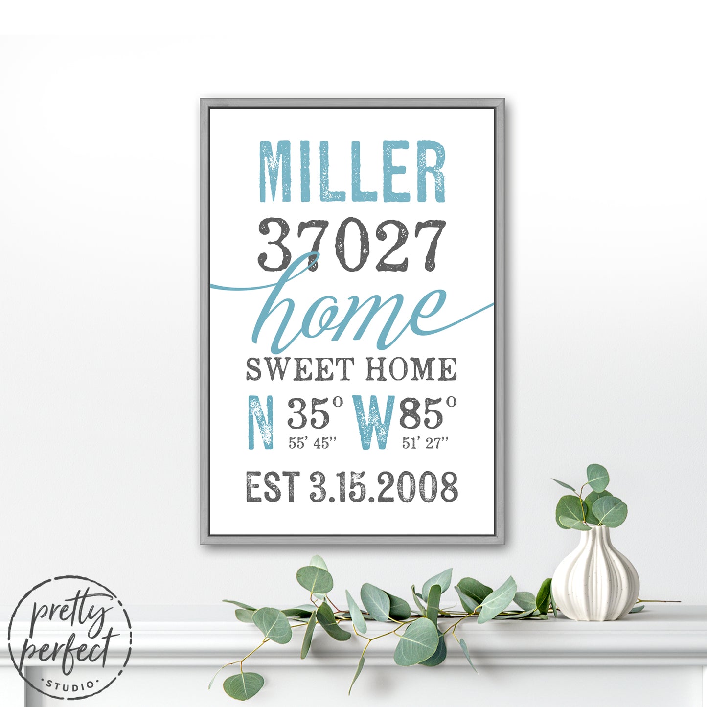 Custom Location Sign With Name and Zip Code Above Shelf - Pretty Perfect Studio